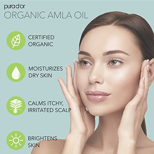 PURA D'OR 4 Oz Organic Amla Oil – 100% Pure USDA Certified Premium Grade, Cold Pressed, Unrefined, Extra Virgin Hair Serum for Thickening & Growth – Women & Men - görsel 6
