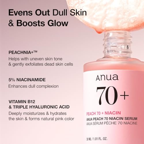 Anua Peach 70 Niacinamide Serum – Daily Glow Serum for Glass Skin, Hydrating & Lightweight Korean Face Serum with Vitamin B12, 1.01 fl.oz Avelisse