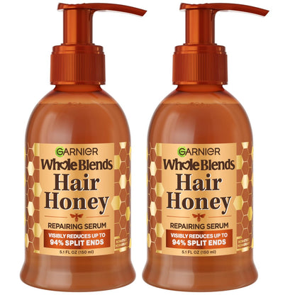 Garnier Whole Blends Honey Treasures Hair Honey Repairing Serum for Long, Damaged Hair, 5.1 Fl Oz (Pack of 2)