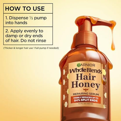 Garnier Whole Blends Honey Treasures Hair Honey Repairing Serum for Long, Damaged Hair, 5.1 Fl Oz (Pack of 2)