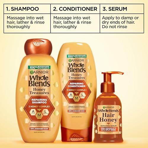 Garnier Whole Blends Honey Treasures Hair Honey Repairing Serum for Long, Damaged Hair, 5.1 Fl Oz (Pack of 2) - görsel 15