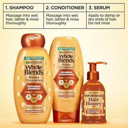 Garnier Whole Blends Honey Treasures Hair Honey Repairing Serum for Long, Damaged Hair, 5.1 Fl Oz (Pack of 2)