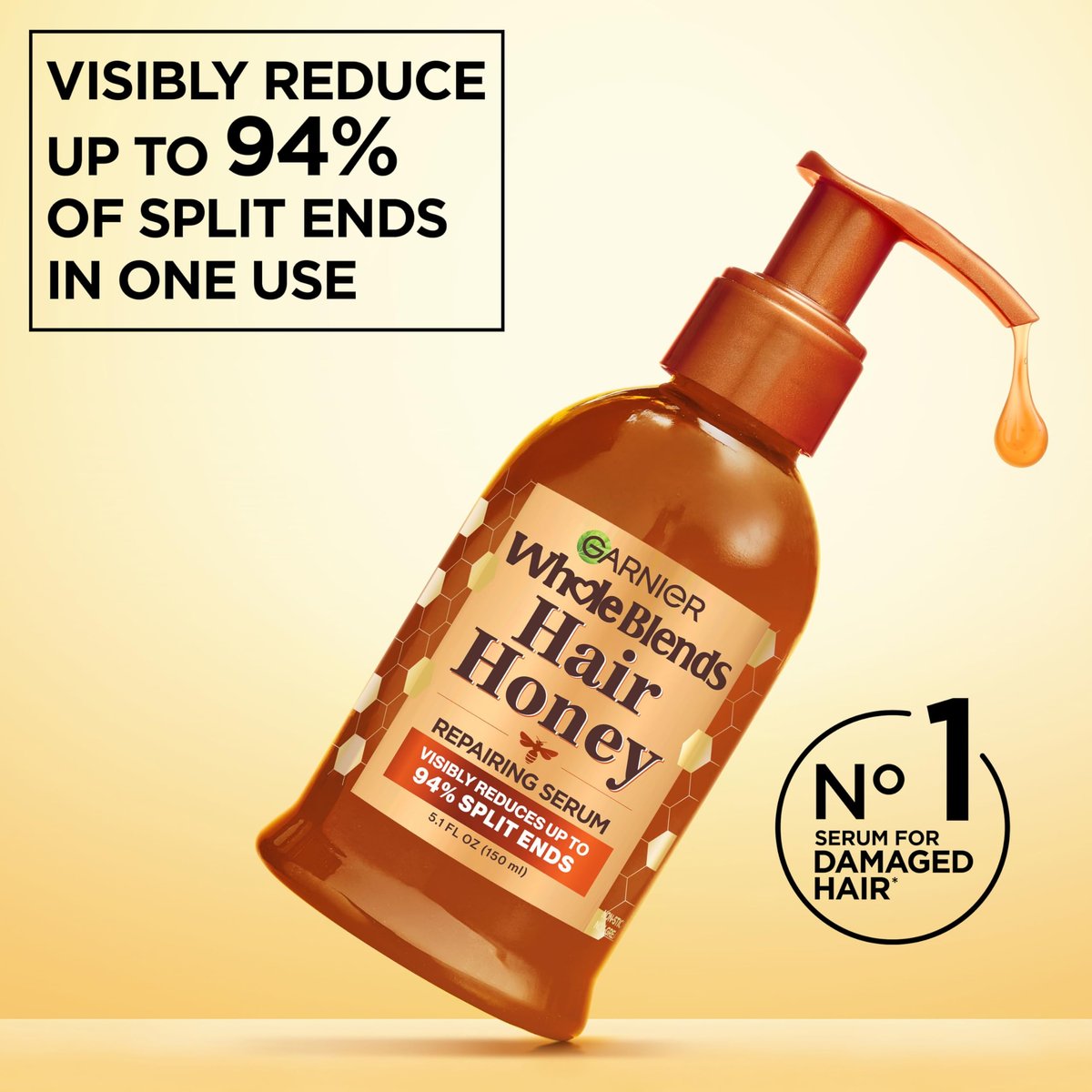 Garnier Whole Blends Honey Treasures Hair Honey Repairing Serum for Long, Damaged Hair, 5.1 Fl Oz (Pack of 2) - görsel 6