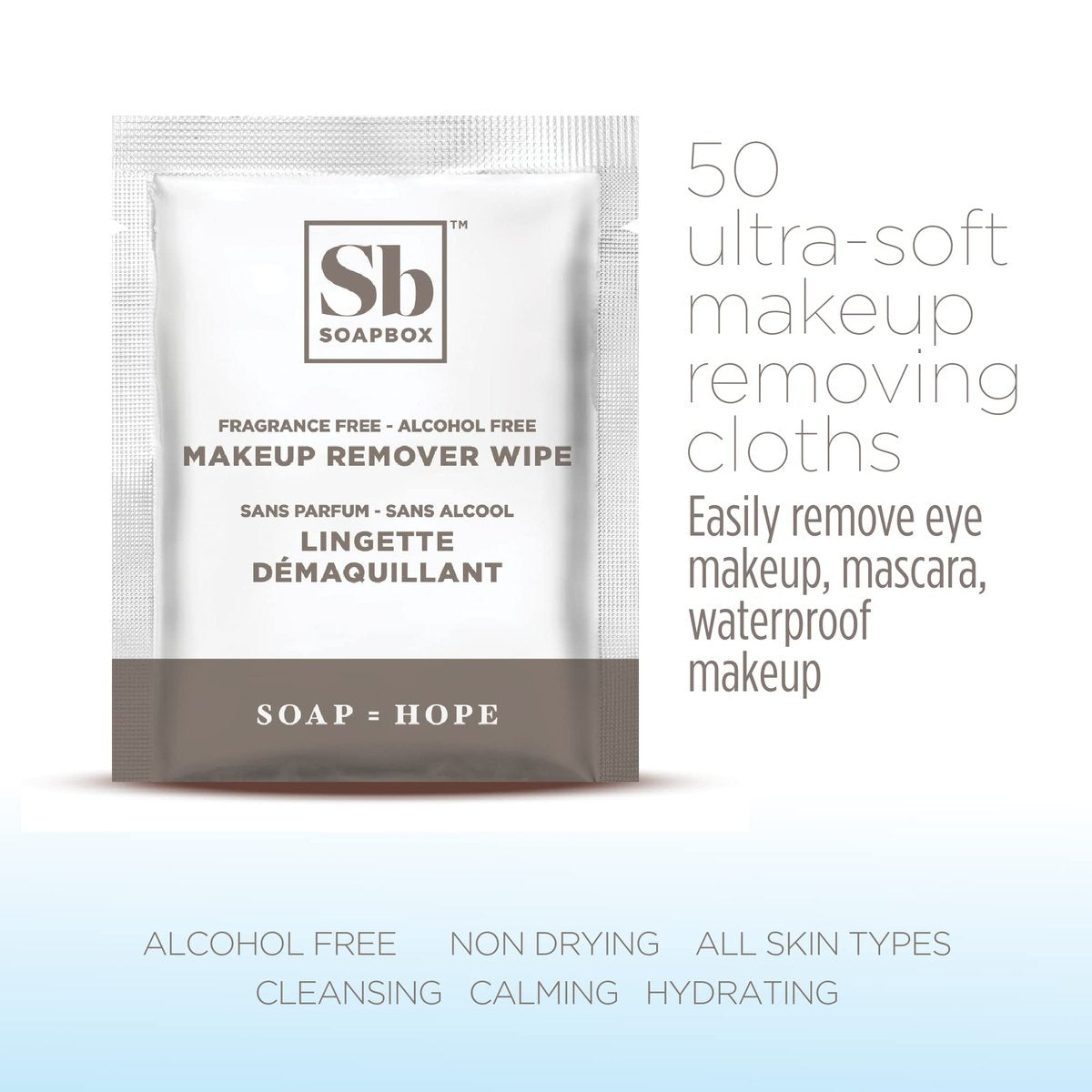 Soapbox Fragrance-Free Makeup Remover Wipes - Gentle Facial Cleansing Wipes for Dirt and Oil, Alcohol Free, 50 Count Avelisse