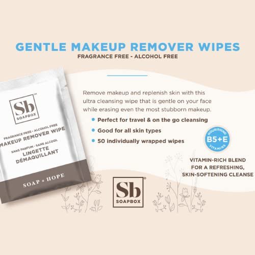 Soapbox Fragrance-Free Makeup Remover Wipes - Gentle Facial Cleansing Wipes for Dirt and Oil, Alcohol Free, 50 Count Avelisse