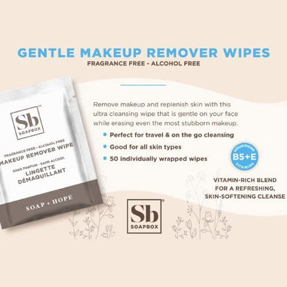 Soapbox Fragrance-Free Makeup Remover Wipes - Gentle Facial Cleansing Wipes for Dirt and Oil, Alcohol Free, 50 Count Avelisse