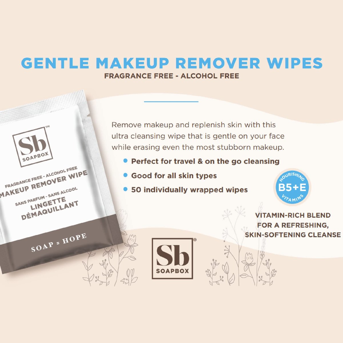 Soapbox Fragrance-Free Makeup Remover Wipes - Gentle Facial Cleansing Wipes for Dirt and Oil, Alcohol Free, 50 Count Avelisse