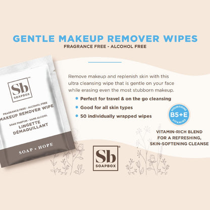 Soapbox Fragrance-Free Makeup Remover Wipes - Gentle Facial Cleansing Wipes for Dirt and Oil, Alcohol Free, 50 Count Avelisse