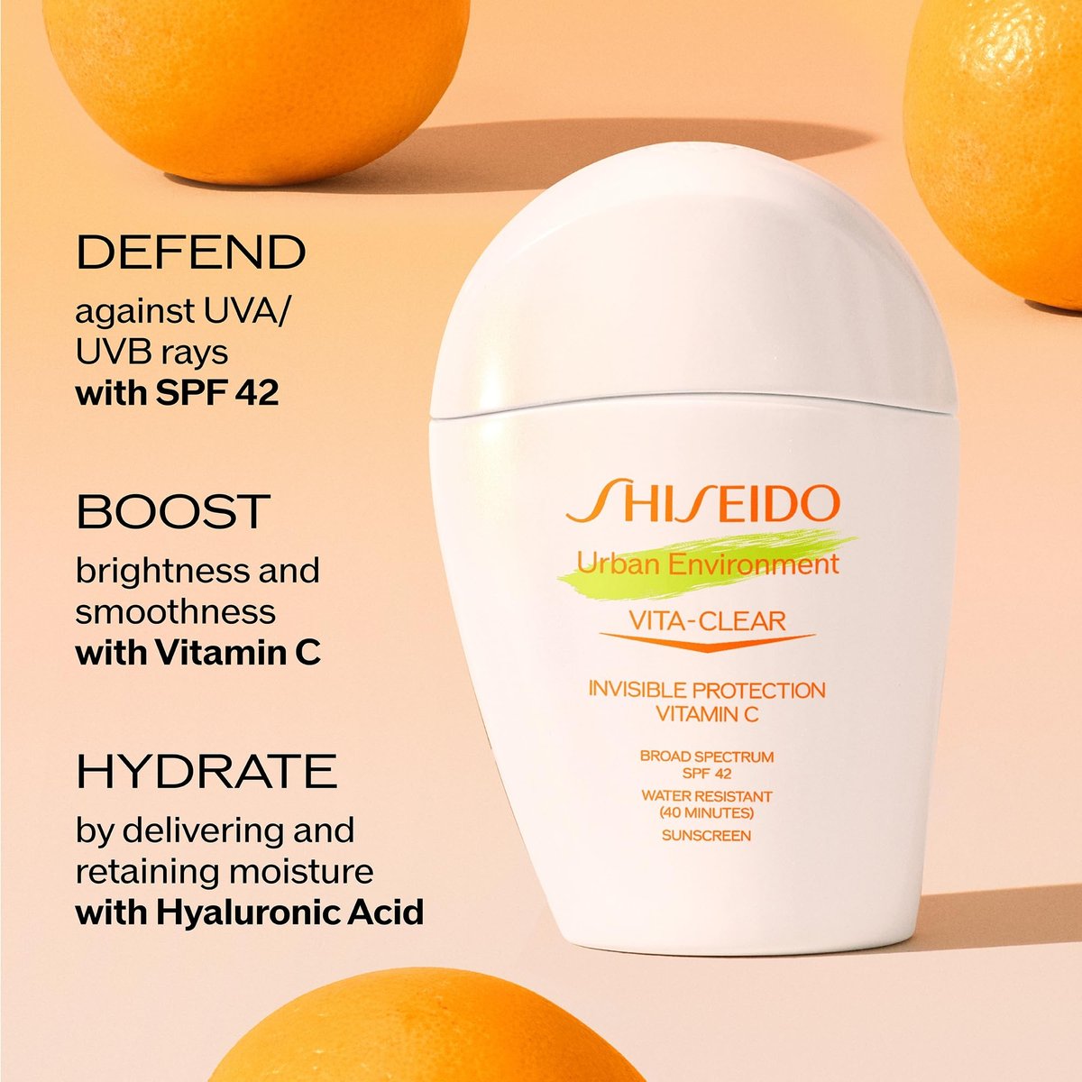 Shiseido Urban Environment Vita-Clear Sunscreen SPF 42 - Invisible Vitamin C Sun Protection, No-Shine, 8-Hour Makeup Effect, Non-Comedogenic, 30 mL Avelisse