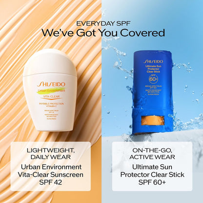 Shiseido Urban Environment Vita-Clear Sunscreen SPF 42 - Invisible Vitamin C Sun Protection, No-Shine, 8-Hour Makeup Effect, Non-Comedogenic, 30 mL Avelisse