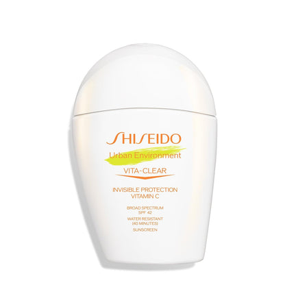 Shiseido Urban Environment Vita-Clear Sunscreen SPF 42 - Invisible Vitamin C Sun Protection, No-Shine, 8-Hour Makeup Effect, Non-Comedogenic, 30 mL Avelisse
