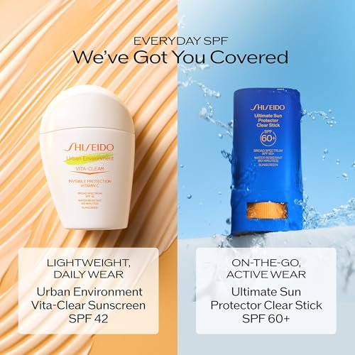 Shiseido Urban Environment Vita-Clear Sunscreen SPF 42 - Invisible Vitamin C Sun Protection, No-Shine, 8-Hour Makeup Effect, Non-Comedogenic, 30 mL Avelisse