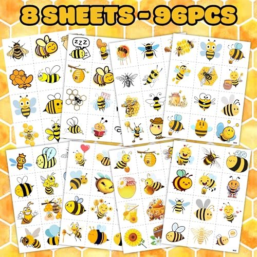 96PCS Bee Pre-Cut Temporary Tattoos for Kids – Cute Party Favors & Decorations, Perfect for Birthday Parties, School Prizes, and Themed Gifts for Boys & Girls - görsel 8