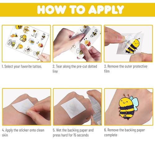 96PCS Bee Pre-Cut Temporary Tattoos for Kids – Cute Party Favors & Decorations, Perfect for Birthday Parties, School Prizes, and Themed Gifts for Boys & Girls - görsel 12