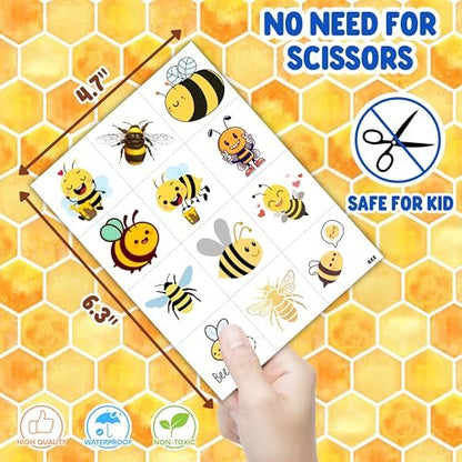 96PCS Bee Pre-Cut Temporary Tattoos for Kids – Cute Party Favors & Decorations, Perfect for Birthday Parties, School Prizes, and Themed Gifts for Boys & Girls