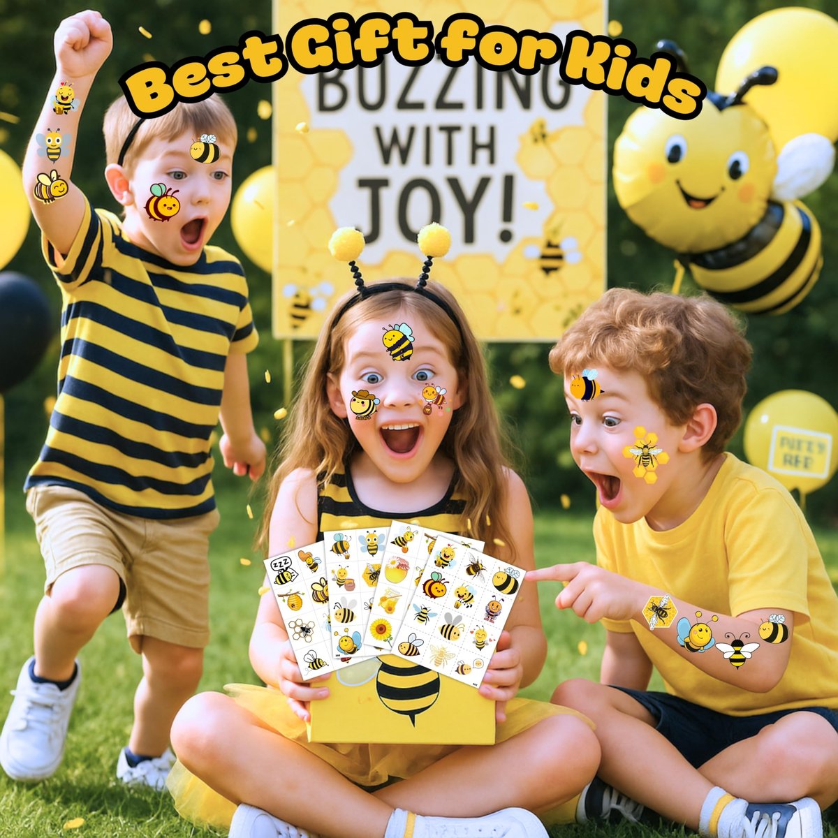 96PCS Bee Pre-Cut Temporary Tattoos for Kids – Cute Party Favors & Decorations, Perfect for Birthday Parties, School Prizes, and Themed Gifts for Boys & Girls - görsel 5