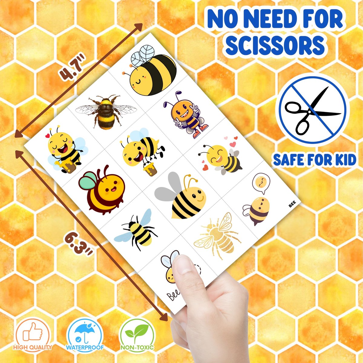 96PCS Bee Pre-Cut Temporary Tattoos for Kids – Cute Party Favors & Decorations, Perfect for Birthday Parties, School Prizes, and Themed Gifts for Boys & Girls - görsel 9