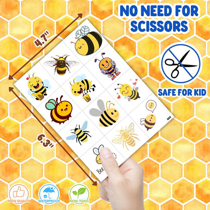 96PCS Bee Pre-Cut Temporary Tattoos for Kids – Cute Party Favors & Decorations, Perfect for Birthday Parties, School Prizes, and Themed Gifts for Boys & Girls