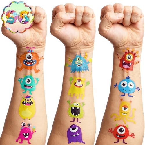 96PCS Monster Pre-Cut Temporary Tattoos for Kids - Cute Little Monster Birthday Party Supplies, Fun Stickers for Boys & Girls, Themed Party Favors, School Prizes, Gift Ideas Avelisse