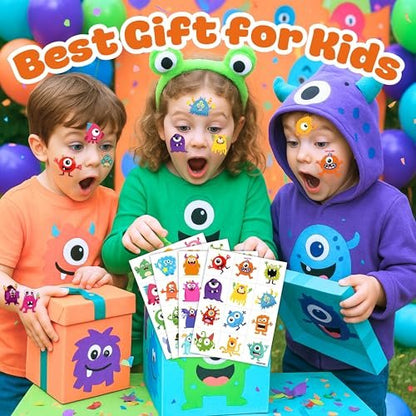 96PCS Monster Pre-Cut Temporary Tattoos for Kids - Cute Little Monster Birthday Party Supplies, Fun Stickers for Boys & Girls, Themed Party Favors, School Prizes, Gift Ideas Avelisse