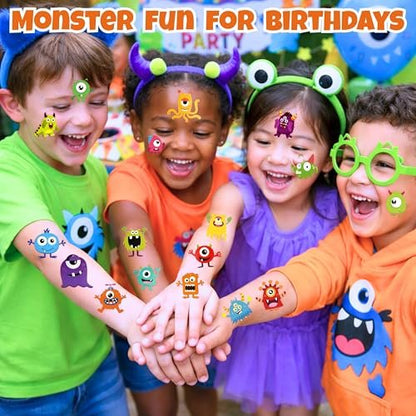 96PCS Monster Pre-Cut Temporary Tattoos for Kids - Cute Little Monster Birthday Party Supplies, Fun Stickers for Boys & Girls, Themed Party Favors, School Prizes, Gift Ideas Avelisse