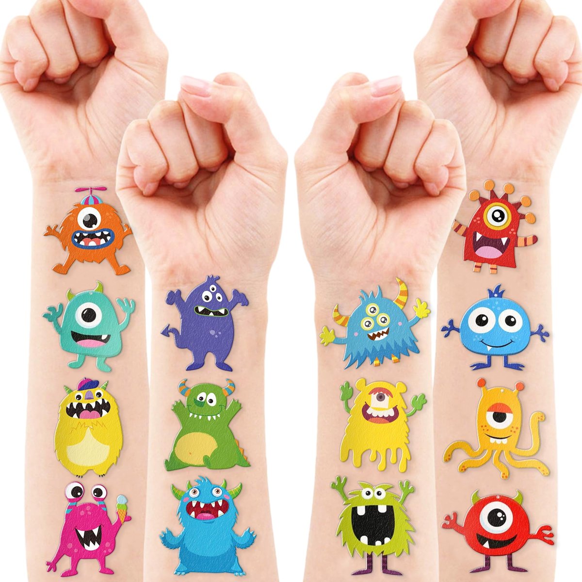 96PCS Monster Pre-Cut Temporary Tattoos for Kids - Cute Little Monster Birthday Party Supplies, Fun Stickers for Boys & Girls, Themed Party Favors, School Prizes, Gift Ideas Avelisse