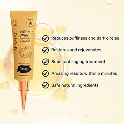 SEAMANTIKA PUFFINESS AWAY Eye Cream - Instant Eye Bag Remover with Eyeliss & Vitamin C, 0.8 fl oz - Temporary Reduction of Puffiness, Wrinkles & Dark Circles Avelisse