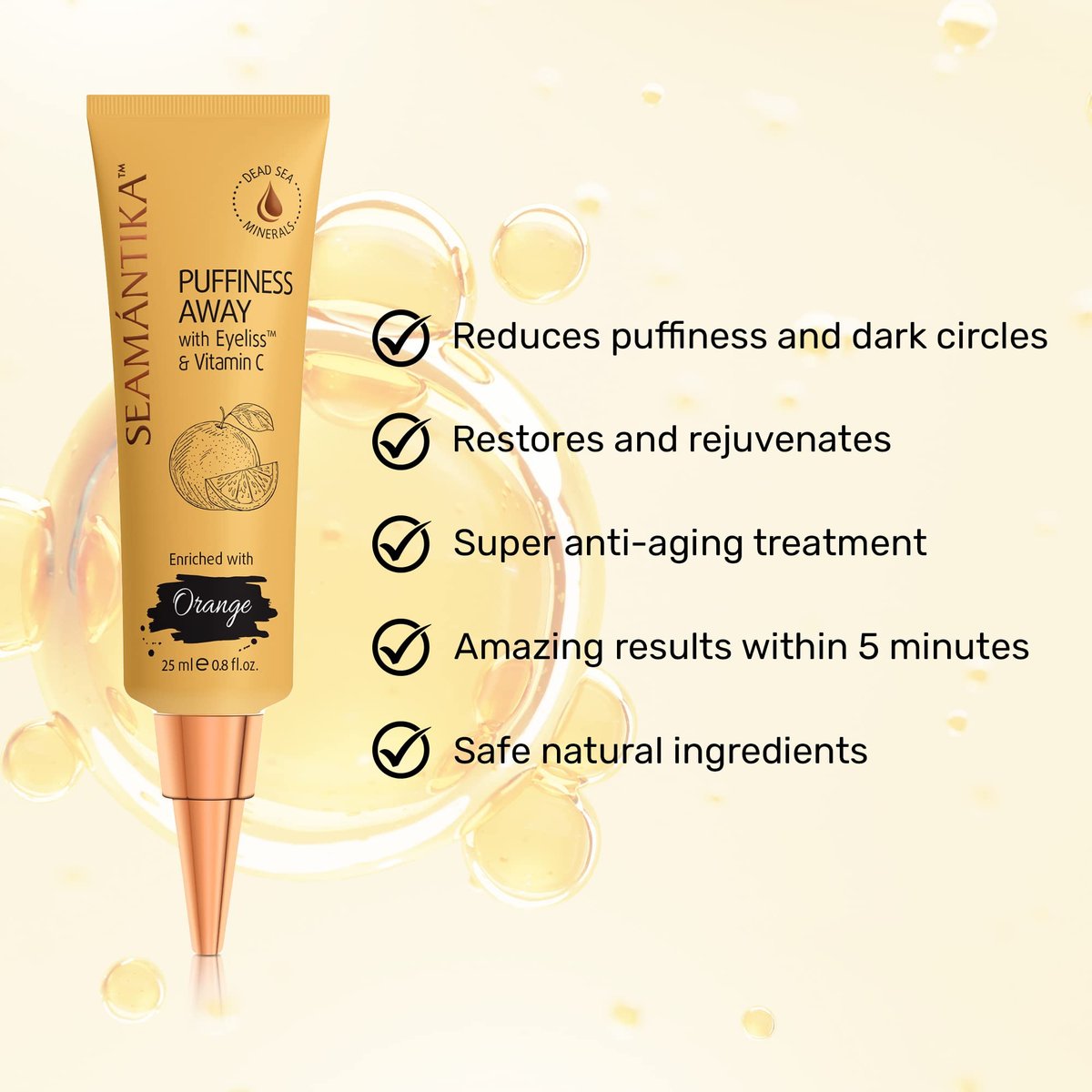SEAMANTIKA PUFFINESS AWAY Eye Cream - Instant Eye Bag Remover with Eyeliss & Vitamin C, 0.8 fl oz - Temporary Reduction of Puffiness, Wrinkles & Dark Circles Avelisse