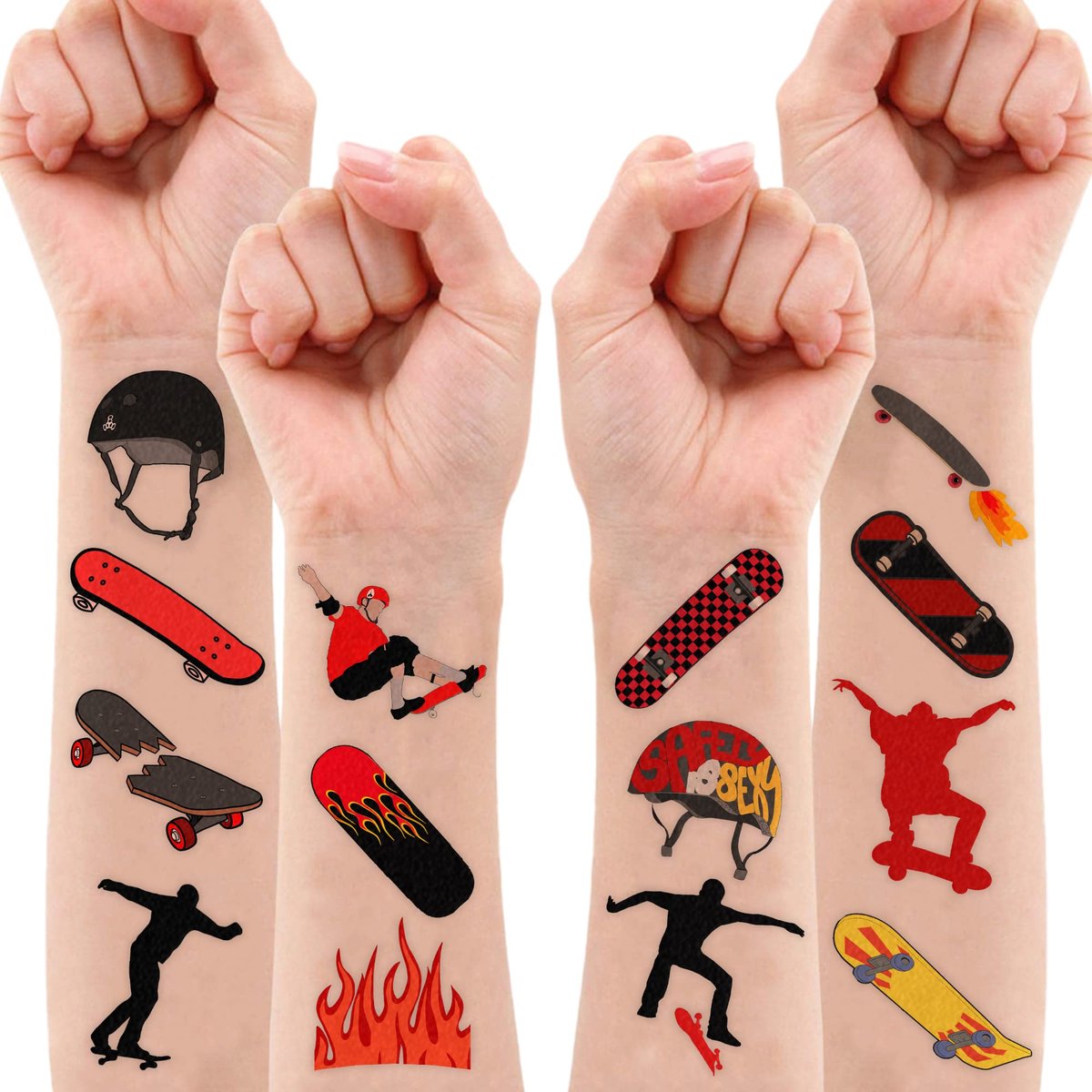 96PCS Skateboard Temporary Tattoos Pre-Cut – Cool Skate Theme Party Decorations, Fun Stickers for Boys Girls Kids, Party Favors, School Gifts & Rewards - görsel 15