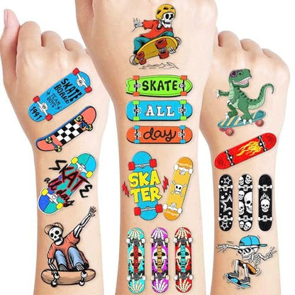 96PCS Skateboard Temporary Tattoos Pre-Cut – Cool Skate Theme Party Decorations, Fun Stickers for Boys Girls Kids, Party Favors, School Gifts & Rewards