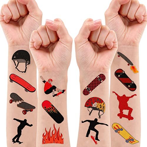 96PCS Skateboard Temporary Tattoos Pre-Cut – Cool Skate Theme Party Decorations, Fun Stickers for Boys Girls Kids, Party Favors, School Gifts & Rewards - görsel 16
