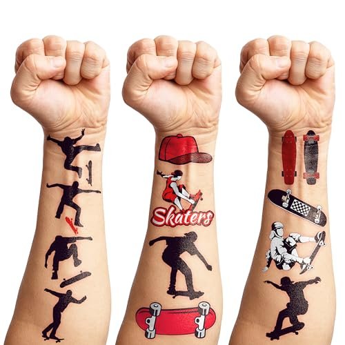 96PCS Skateboard Temporary Tattoos Pre-Cut – Cool Skate Theme Party Decorations, Fun Stickers for Boys Girls Kids, Party Favors, School Gifts & Rewards - görsel 14