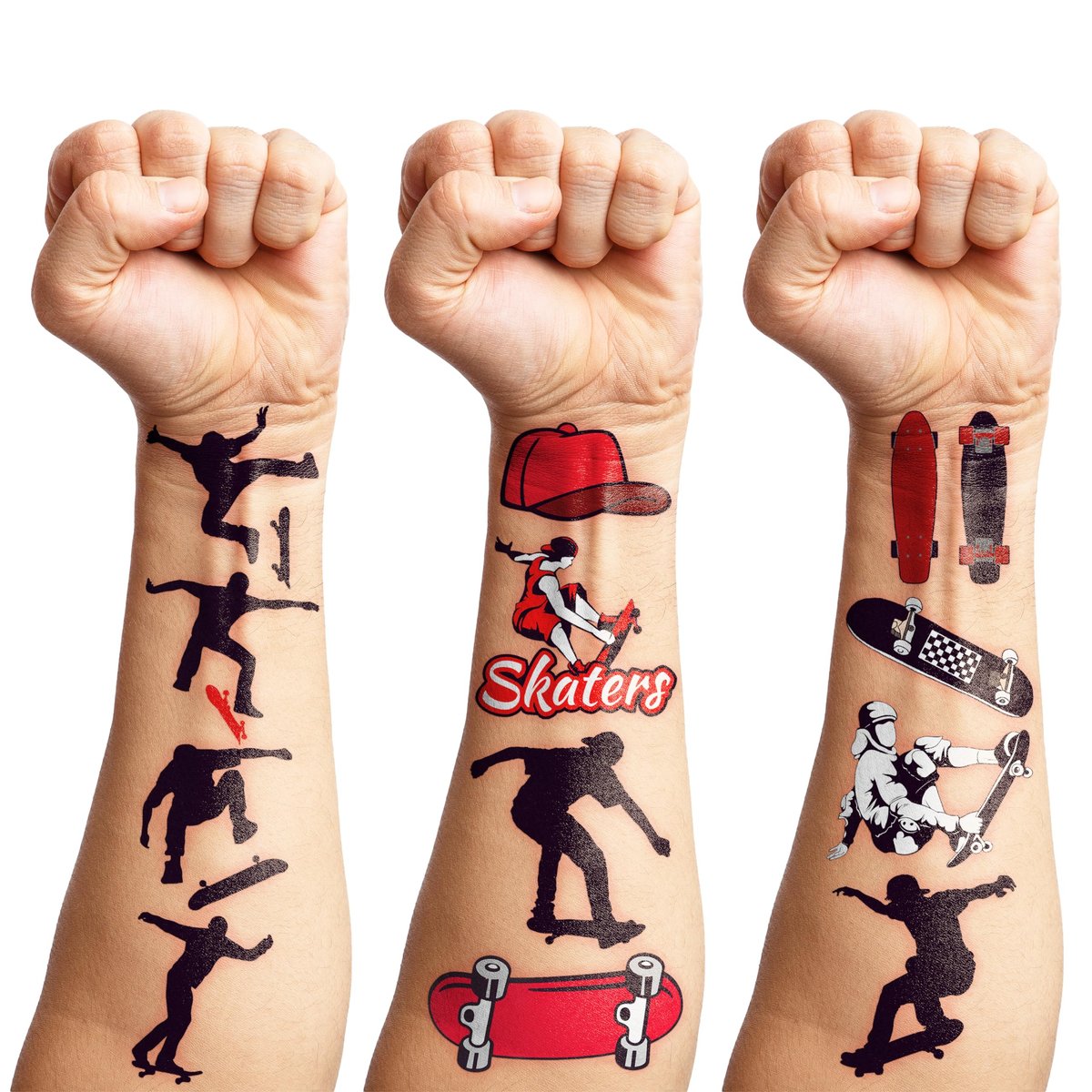 96PCS Skateboard Temporary Tattoos Pre-Cut – Cool Skate Theme Party Decorations, Fun Stickers for Boys Girls Kids, Party Favors, School Gifts & Rewards - görsel 13