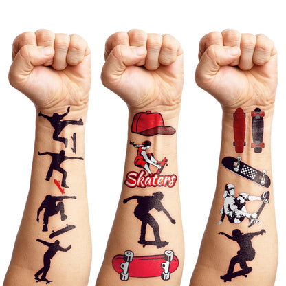 96PCS Skateboard Temporary Tattoos Pre-Cut – Cool Skate Theme Party Decorations, Fun Stickers for Boys Girls Kids, Party Favors, School Gifts & Rewards