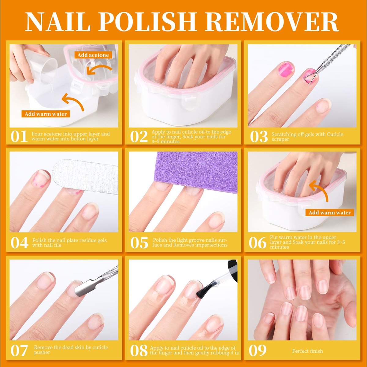 Teenitor Nail Soaking Bowl Set – Soak Off Gel Polish & Dip Powder Remover with Manicure Tools, Cuticle Care, Nail File Buffer (Milk and Honey) - görsel 13