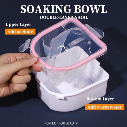 Teenitor Nail Soaking Bowl Set – Soak Off Gel Polish & Dip Powder Remover with Manicure Tools, Cuticle Care, Nail File Buffer (Milk and Honey) - görsel 6