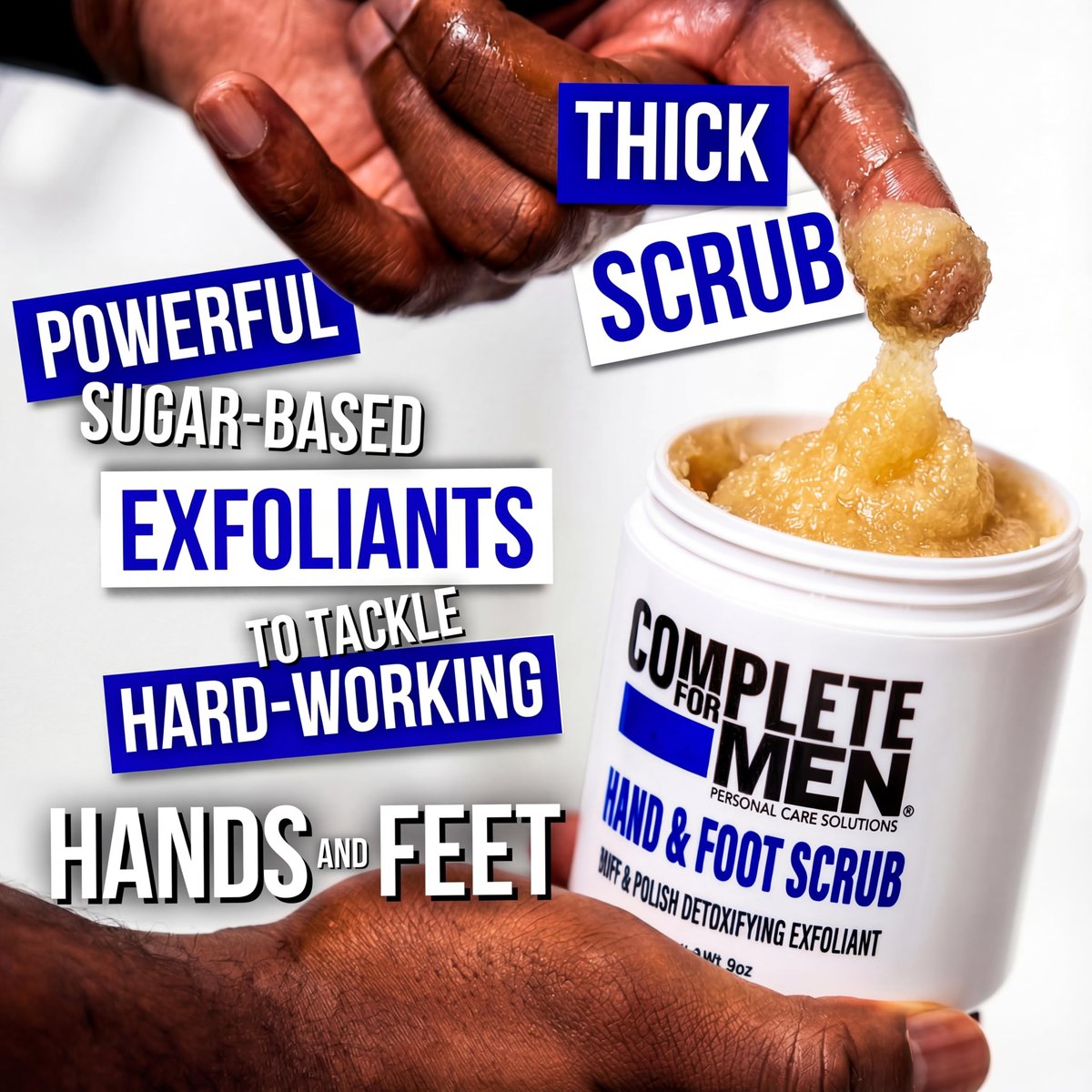 COMPLETE FOR MEN Hand and Foot Scrub - Exfoliating Sugar Scrub for Dry Skin, Moisturizing Rough Skin Remover, Ideal for Hands and Feet Care, 9 oz Avelisse