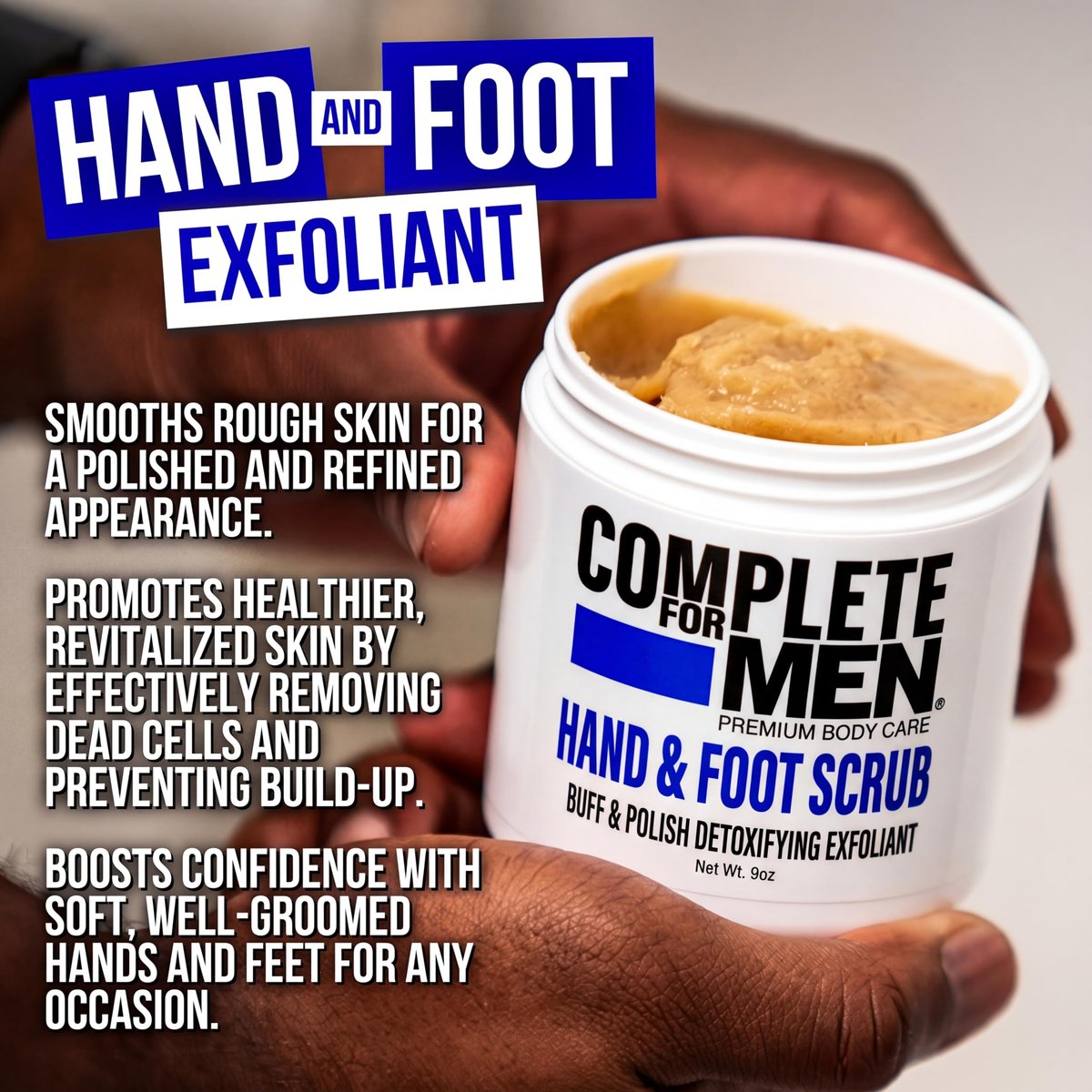 COMPLETE FOR MEN Hand and Foot Scrub - Exfoliating Sugar Scrub for Dry Skin, Moisturizing Rough Skin Remover, Ideal for Hands and Feet Care, 9 oz Avelisse
