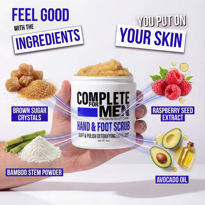 COMPLETE FOR MEN Hand and Foot Scrub - Exfoliating Sugar Scrub for Dry Skin, Moisturizing Rough Skin Remover, Ideal for Hands and Feet Care, 9 oz Avelisse