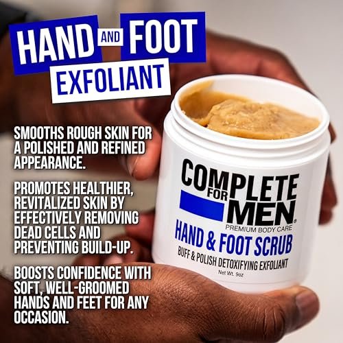 COMPLETE FOR MEN Hand and Foot Scrub - Exfoliating Sugar Scrub for Dry Skin, Moisturizing Rough Skin Remover, Ideal for Hands and Feet Care, 9 oz Avelisse