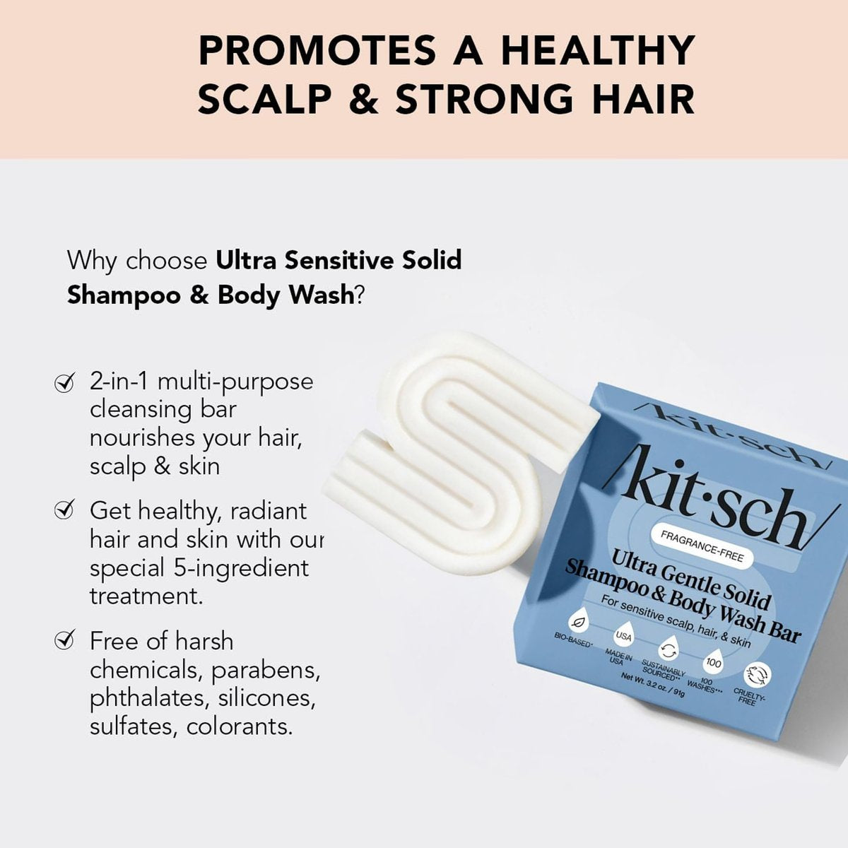 Kitsch 2-in-1 Shampoo Bar and Body Wash - Ultra Sensitive, Vegan & Natural, 5-Ingredient Formula for Hair & Body - Scent-Free, 3.2 oz - görsel 5