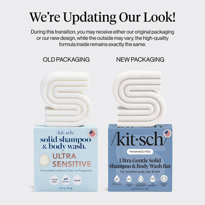 Kitsch 2-in-1 Shampoo Bar and Body Wash - Ultra Sensitive, Vegan & Natural, 5-Ingredient Formula for Hair & Body - Scent-Free, 3.2 oz