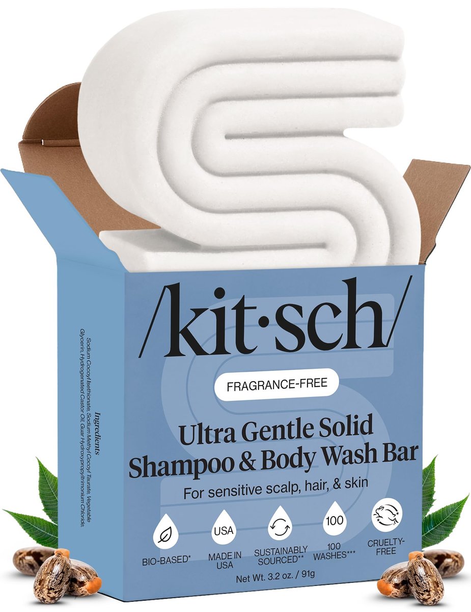 Kitsch 2-in-1 Shampoo Bar and Body Wash - Ultra Sensitive, Vegan & Natural, 5-Ingredient Formula for Hair & Body - Scent-Free, 3.2 oz - görsel 1