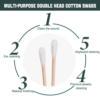 500 Pack Individually Wrapped Cotton Swabs – Double Tipped Wooden Sticks for Ear, Makeup & Craft (4pcs per Bag, 500 Bags, Double Round End)