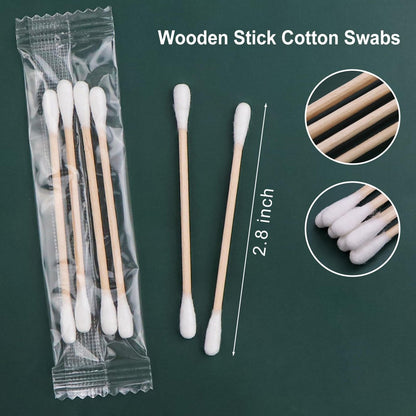500 Pack Individually Wrapped Cotton Swabs – Double Tipped Wooden Sticks for Ear, Makeup & Craft (4pcs per Bag, 500 Bags, Double Round End)