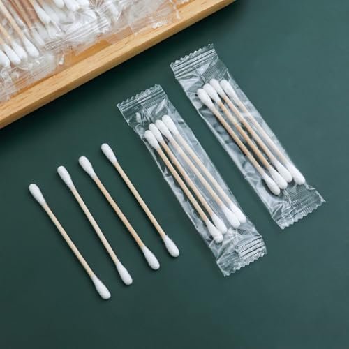 500 Pack Individually Wrapped Cotton Swabs – Double Tipped Wooden Sticks for Ear, Makeup & Craft (4pcs per Bag, 500 Bags, Double Round End) - görsel 8
