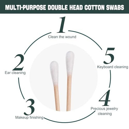 500 Pack Individually Wrapped Cotton Swabs – Double Tipped Wooden Sticks for Ear, Makeup & Craft (4pcs per Bag, 500 Bags, Double Round End)