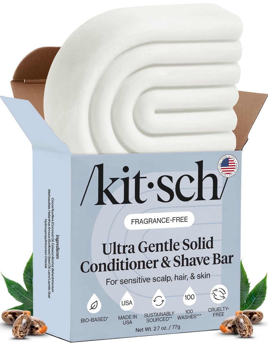 Kitsch 2-in-1 Ultra Sensitive Conditioner Bar & Shaving Soap for Sensitive Scalp & Skin – Moisturizing & Anti-Irritation – Scent Free, 5 Ingredients Only – Made in USA – 2.7 oz Avelisse