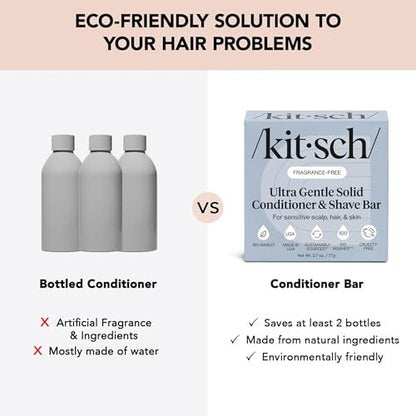 Kitsch 2-in-1 Ultra Sensitive Conditioner Bar & Shaving Soap for Sensitive Scalp & Skin – Moisturizing & Anti-Irritation – Scent Free, 5 Ingredients Only – Made in USA – 2.7 oz Avelisse