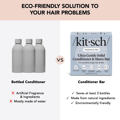 Kitsch 2-in-1 Ultra Sensitive Conditioner Bar & Shaving Soap for Sensitive Scalp & Skin – Moisturizing & Anti-Irritation – Scent Free, 5 Ingredients Only – Made in USA – 2.7 oz Avelisse